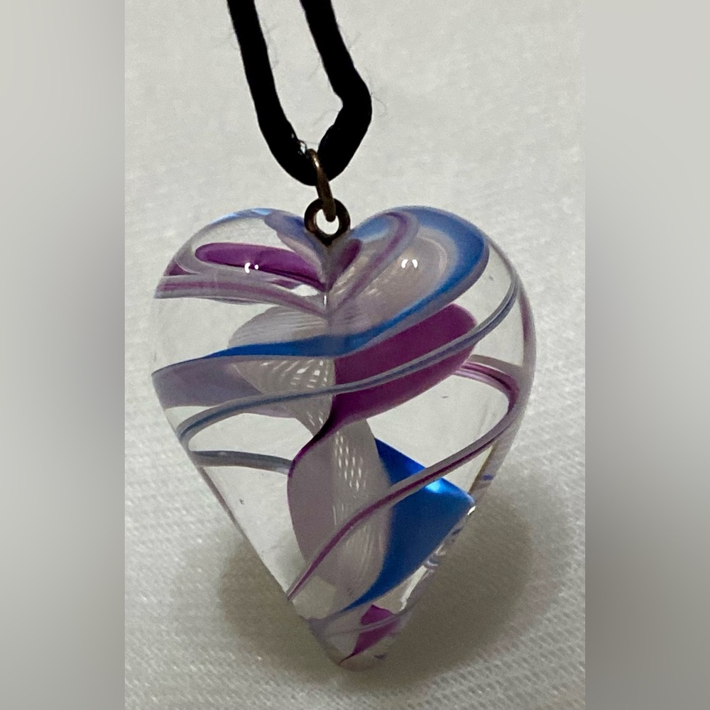 🇮🇹Purple and Blue Heart Pendant Necklace with Swirling Design